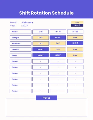Free  Template: Shift Rotation Work Schedule Template