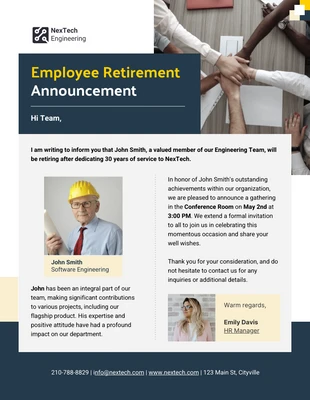 premium  Template: Newsletter via email per l'annuncio del pensionamento dei dipendenti
