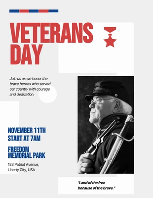 Free  Template: Poster Simples Azul e Vermelho do Dia dos Veteranos