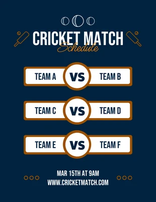 Free  Template: Blu Illustrazione semplice Modello di calendario delle partite di cricket