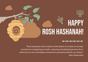 Free  Template: Brown Simple Illustration Happy Rosh Hashanah Card