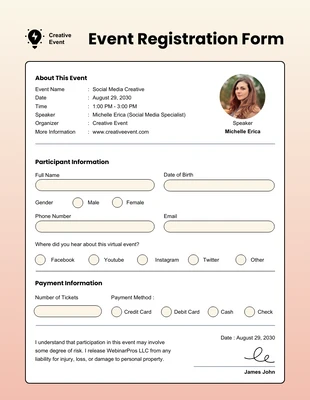 Free  Template: Simple Cream Event Registration Forms