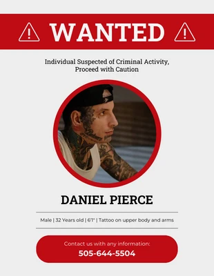 Free  Template: Red And Grey Wanted Poster