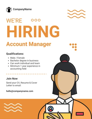 Free  Template: White And Orange We're Hiring Flyer
