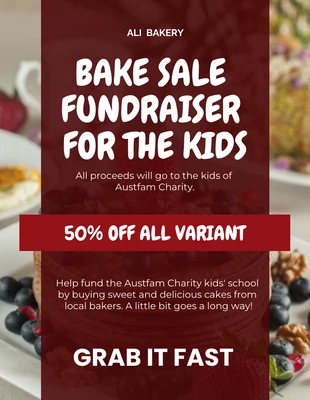 Free  Template: Red Bake Sale Fundraiser Flyer