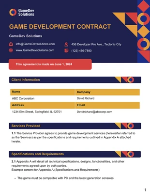 premium  Template: Game Development Contract Template