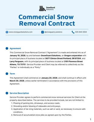Free  Template: Commercial Snow Removal Contract Template