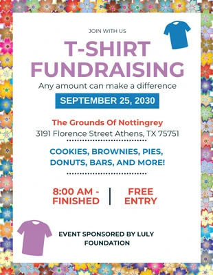 Free  Template: Fleur colorée T-Shirt minimaliste Flyer de collecte de fonds