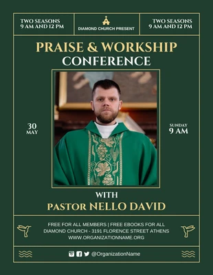 Free  Template: Green And Yellow Modern Praise&Workship; Flyer