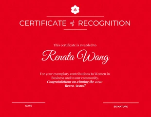 Red Certificate of Recognition