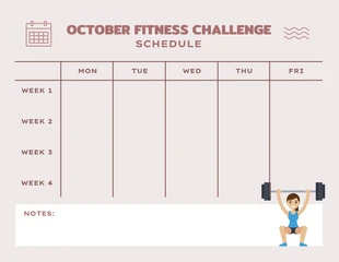 Free  Template: Rosa Pastell Minimalistische Illustration Oktober Fitness Challenge Zeitplan Vorlage