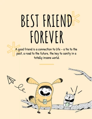 Free  Template: Póster Citações de amizade com ilustração fofa amarela clara