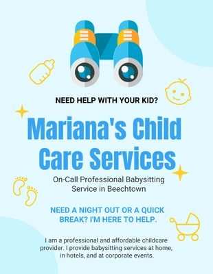 Free  Template: Azul bebê Ilustração fofa Folheto de serviços de cuidados infantis