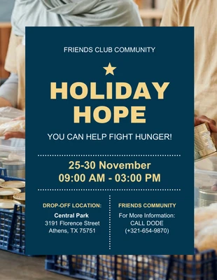 Free  Template: Navy Minimalistischer Holiday Hope Food Drive Flyer