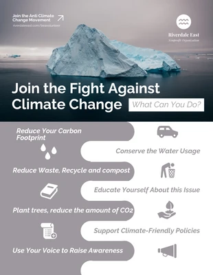 Free  Template: ملصق منع تغير المناخ باللونين الأبيض والرمادي