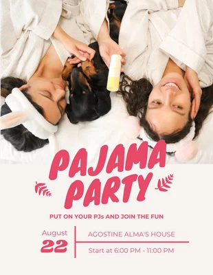 Free  Template: Rosa Pyjama-Party-Flyer