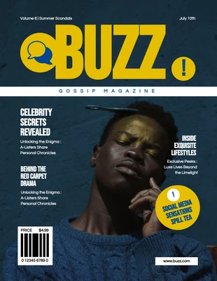 premium  Template: Couverture De Magazine Gossip Simple Bleu Jaune