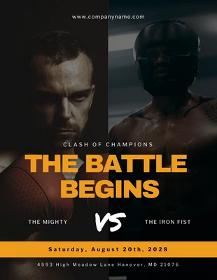 Free  Template: Affiche de boxe de combat professionnelle moderne noire et jaune