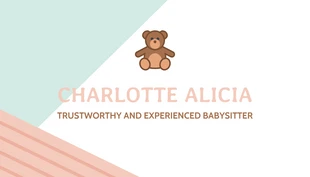 Free  Template: Carte de visite pour le baby-sitting d'un ours en peluche vert sauge et marron