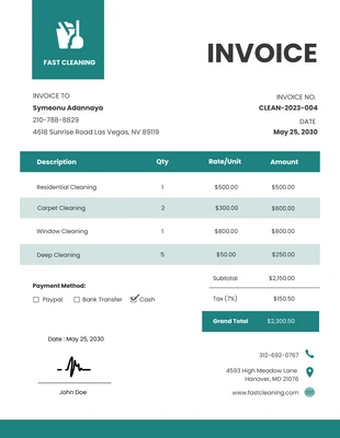 business  Template: Teal Green Minimalist Cleaning Invoice