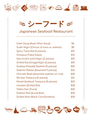 Free  Template: White And Maroon Classic Illustration Seafood Menu
