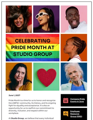 Free and accessible Template: Feiern Sie den Pride Month am Arbeitsplatz E-Mail-Newsletter