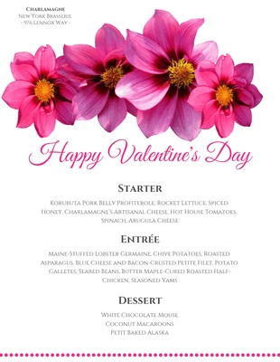 Very Simple Valentine's Day Restaurant Menu