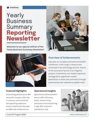 business  Template: Yearly Business Summary Reporting Newsletter