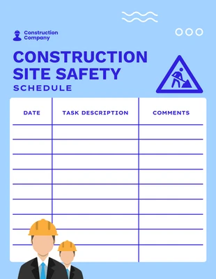 Free  Template: Modèle de calendrier de sécurité pour les chantiers de construction simple et bleu clair