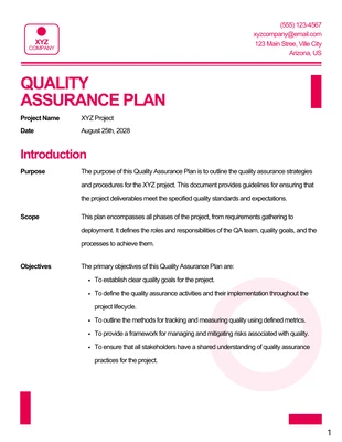 Free  Template: Plans d'assurance qualité simples en rouge et blanc