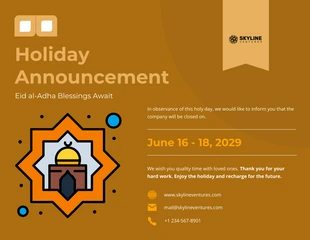 Free  Template: Annonce de vacances : les bénédictions de l'Aïd al-Adha attendent les affiches de vacances