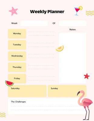 Free  Template: Pink Summer Cute Planner
