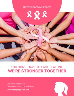Free  Template: ملصق للتوعية بسرطان الثدي باللونين الأبيض والوردي البسيط