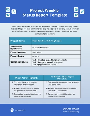 business  Template: Wöchentlicher Projektstatusbericht Vorlage
