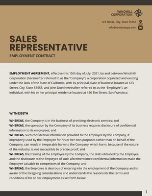 Free  Template: Sales Representative Employment Contract Template