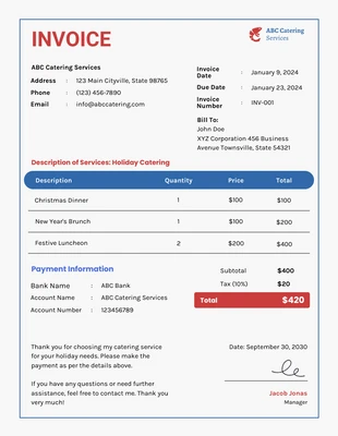 Free  Template: Holiday Catering Invoice