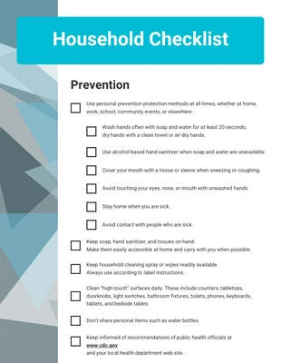 Free  Template: Infectious Disease Outbreak Household Checklist