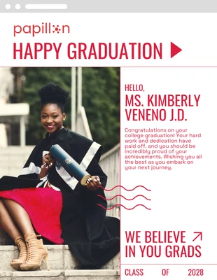 Cartel rojo de felicitación de graduación