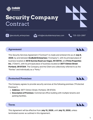 business  Template: Plantilla de contrato de empresa de seguridad. 