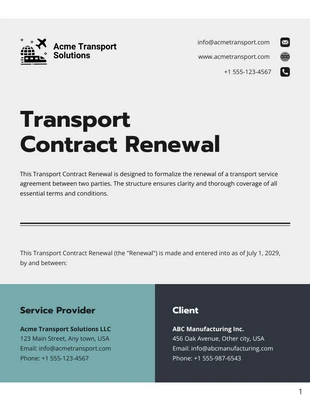 premium  Template: Plantilla de renovación de contrato de transporte