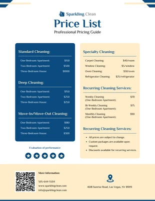 Free interactive Template: Professional Pricing Guide Price List Template