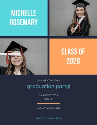 Free  Template: Invitación de fiesta de graduación en cuadrícula sencilla verde azulado y naranja