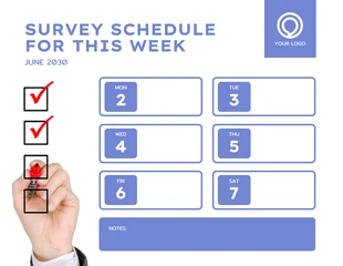 Free  Template: White And Blue Pastel Minimalist Survey Schedule For This Week Template