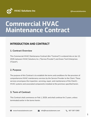 Free  Template: Plantilla de contrato de mantenimiento comercial de HVAC