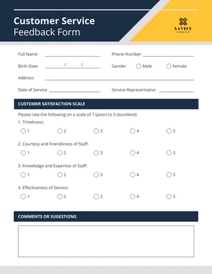 business  Template: Blue and Yellow Minimalist Customer Service Form