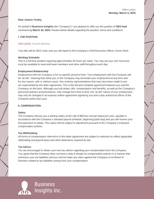 Free  Template: Dusty Rose Job Offer Letter