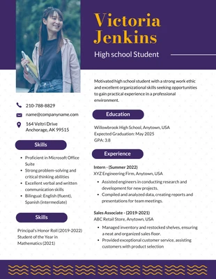 Free  Template: Purple And Blue Simple High School Resume