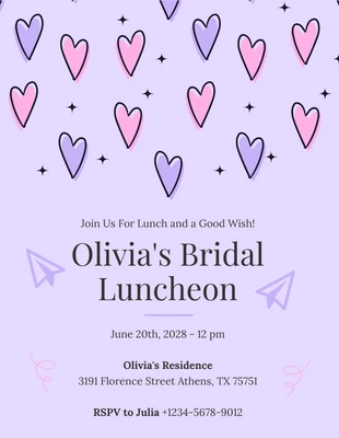 Free  Template: Light Purple Simple Bridal Luncheon Invitation