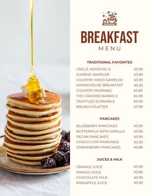 Free  Template: Menu de café da manhã minimalista bege e marrom