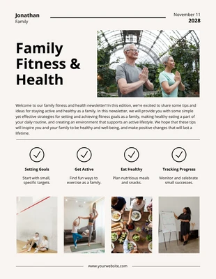 Free  Template: Boletim informativo de saúde e condicionamento físico para a família - Minimalista simples